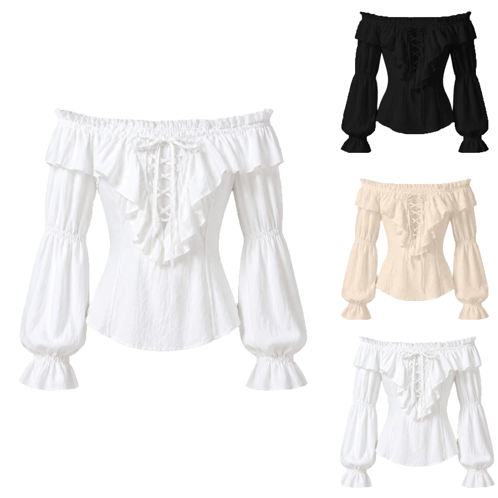 Medieval Gothic Lace Up Pirate Shirt - 여성용 해적 셔츠 르네상스 고딕 러플