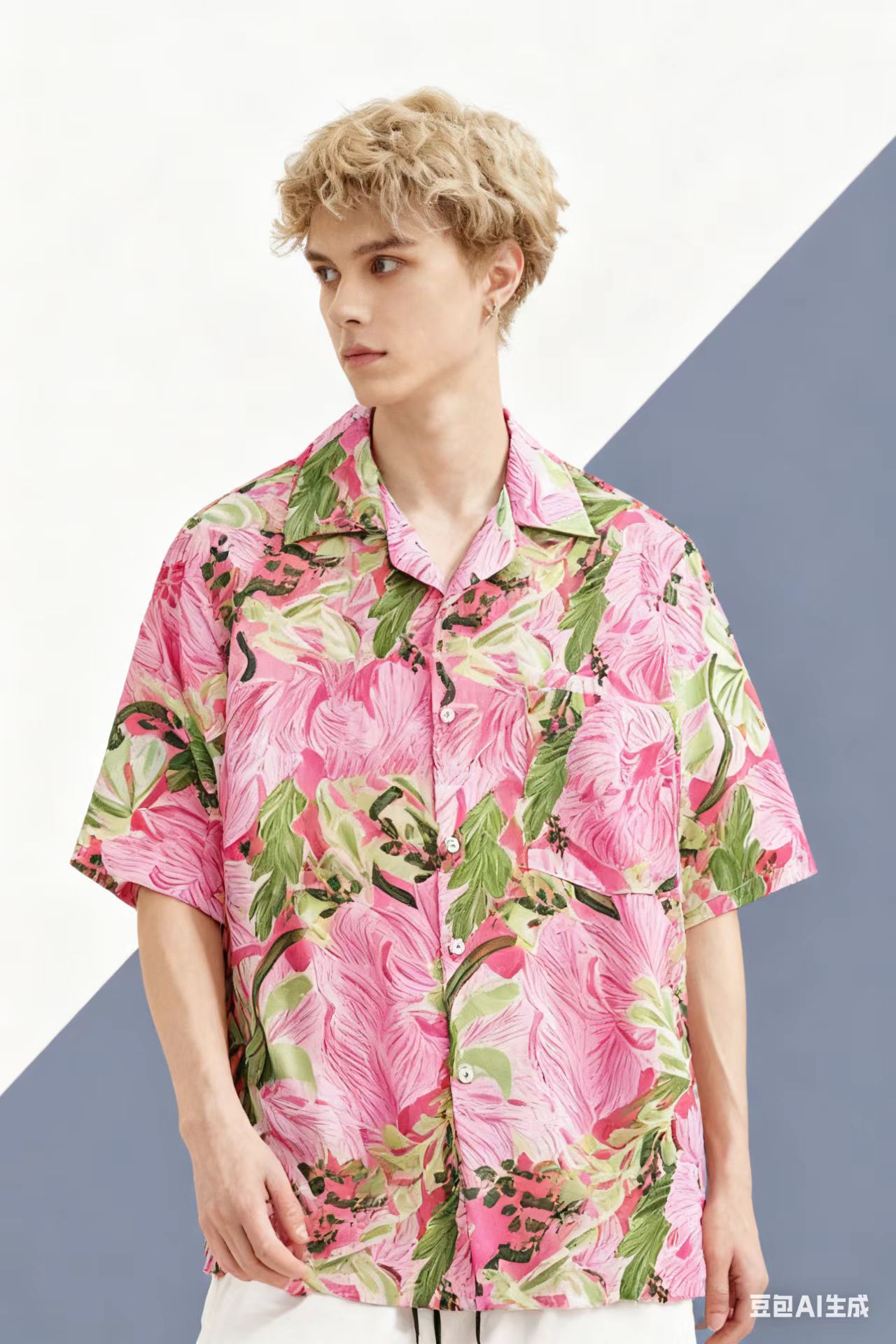 Vintage Hawaiian Floral Shirt - 빈티지 비치 블루사스 보케이션 핑크 그래피티