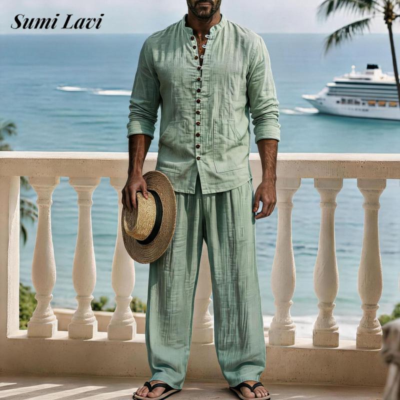 Mens Linen Shirt Long Sleeve - 빈티지 스타일의 남성용 린넨 소재 긴팔