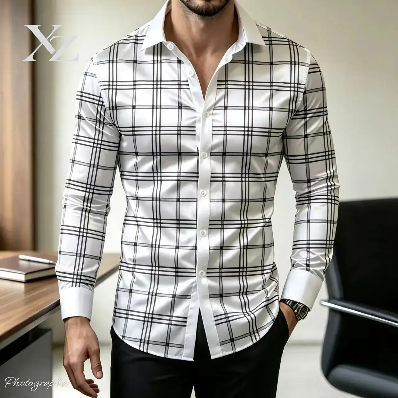 Mens Satin Silk Dress Shirt - 인기 상품: 남성용 슬림핏 긴팔 체크무늬