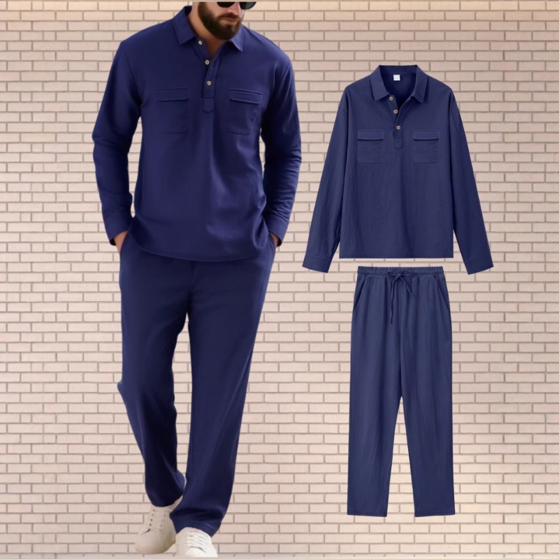 Mens Linen Shirt Long Sleeve - 남성 린넨 혼방 투피스 세트 긴팔