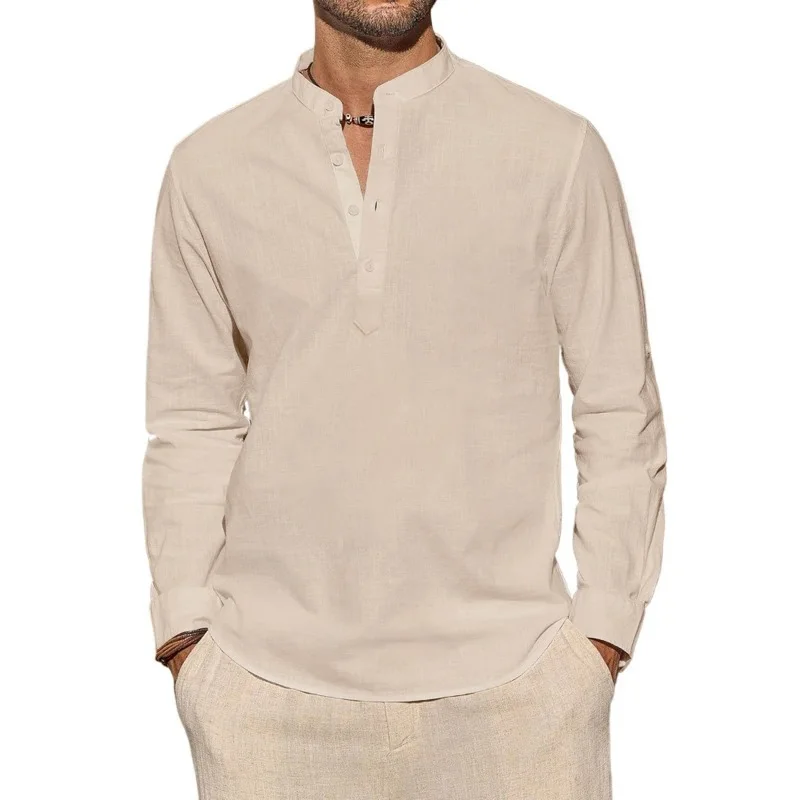 Mens Linen Shirt Long Sleeve - 남성용 긴팔 티셔츠 캐주얼 경량 통기성