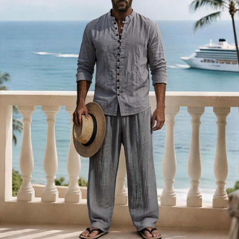 빈티지 스타일의 남성용 린넨 소재 긴팔 셔츠와 바지로  - Mens Linen Shirt Long Sleeve 리뷰 및 가격