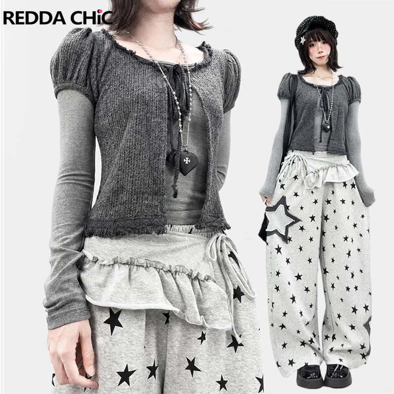 레다치크 퍼프 소매 가디건 상의와 투피스 세트, 여성용 - T-Shirts 리뷰 및 가격