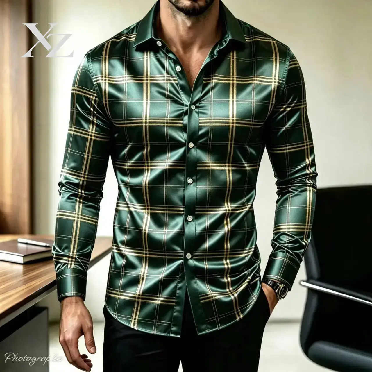 인기 상품: 남성용 슬림핏 긴팔 체크무늬 드레스 셔츠, - Mens Satin Silk Dress Shirt 리뷰 및 가격