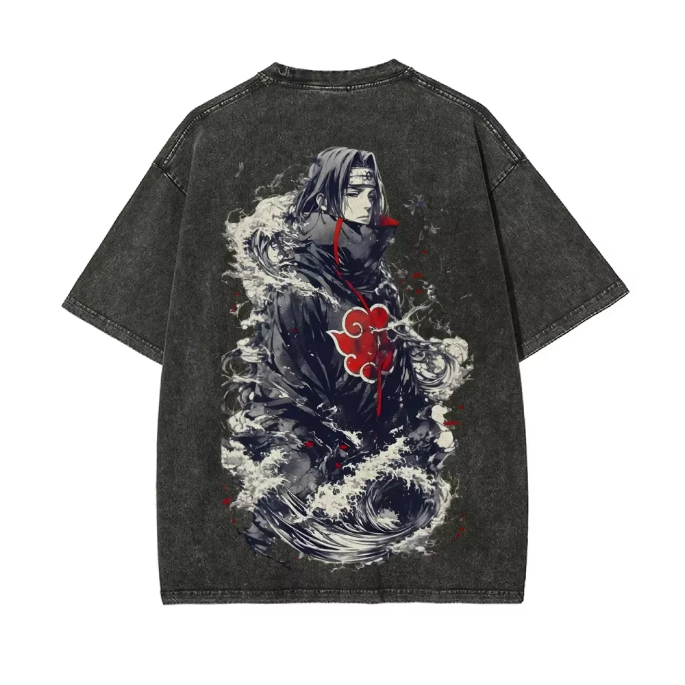 새로운 나루토 이타치 우치하 티셔츠 아카츠키 그레이트  - Acid Wash Vintage Graphic T Shirt 리뷰 및 가격