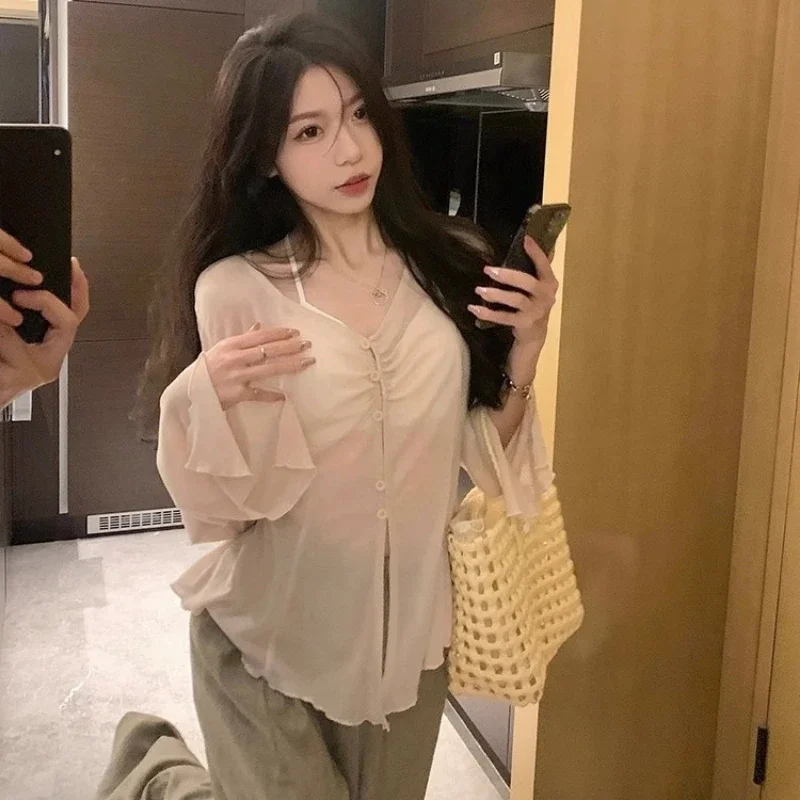 쉬어 플레어 슬리브 블라우스 - Y2K 페어리 스윗 하 - Shirts 리뷰 및 가격