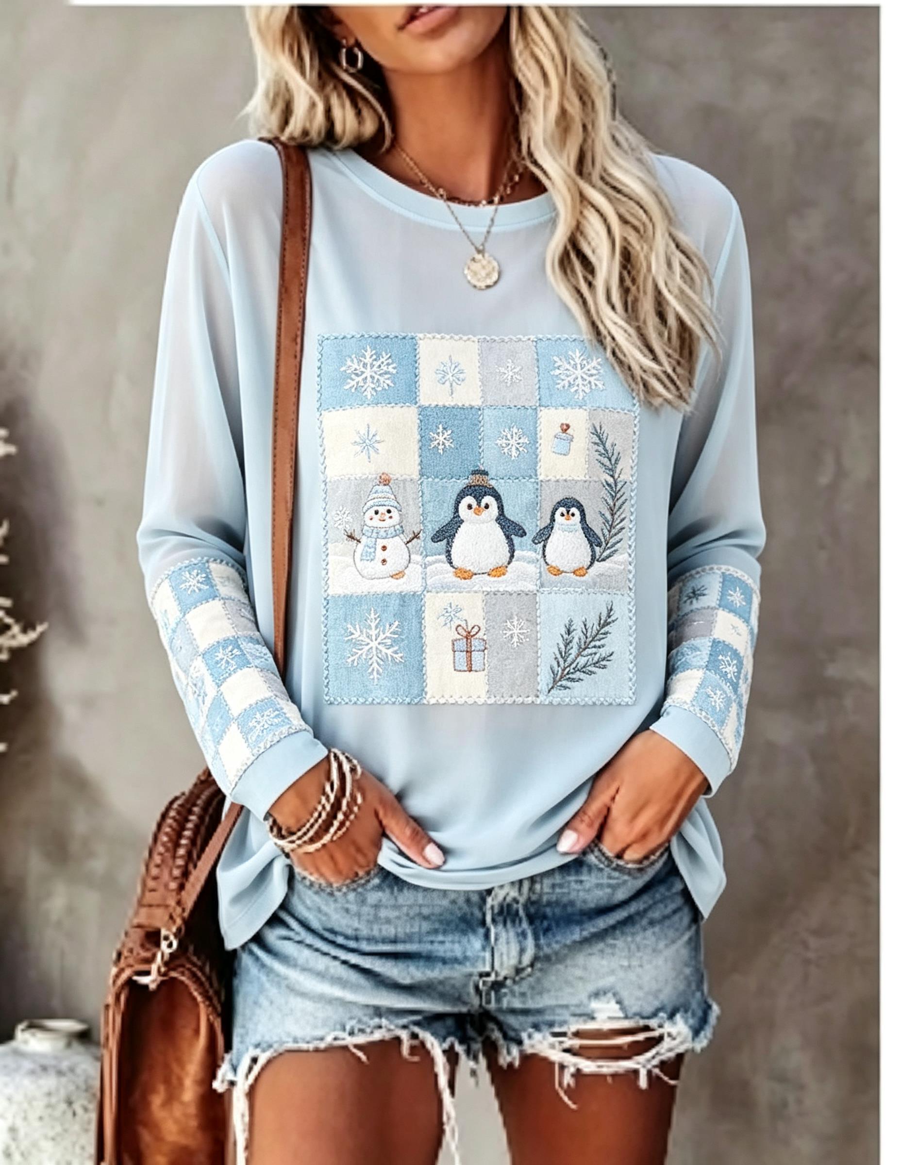 여성용 긴팔 티셔츠, 여우와 토끼 패치워크, 격자무늬, - T-Shirts 리뷰 및 가격