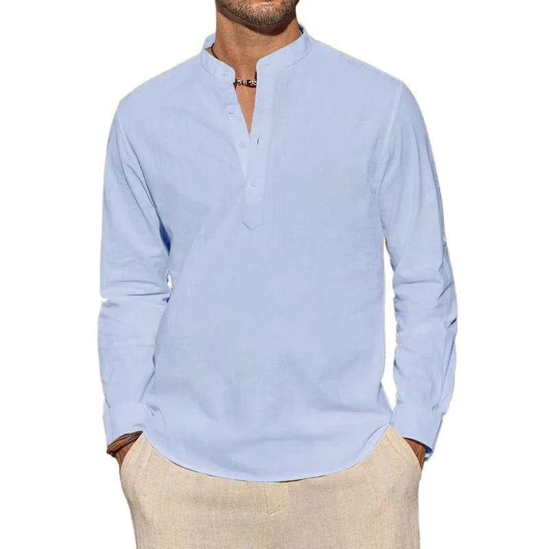 남성용 긴팔 티셔츠 캐주얼 경량 통기성 헨리넥 단색 탑 - Mens Linen Shirt Long Sleeve 리뷰 및 가격