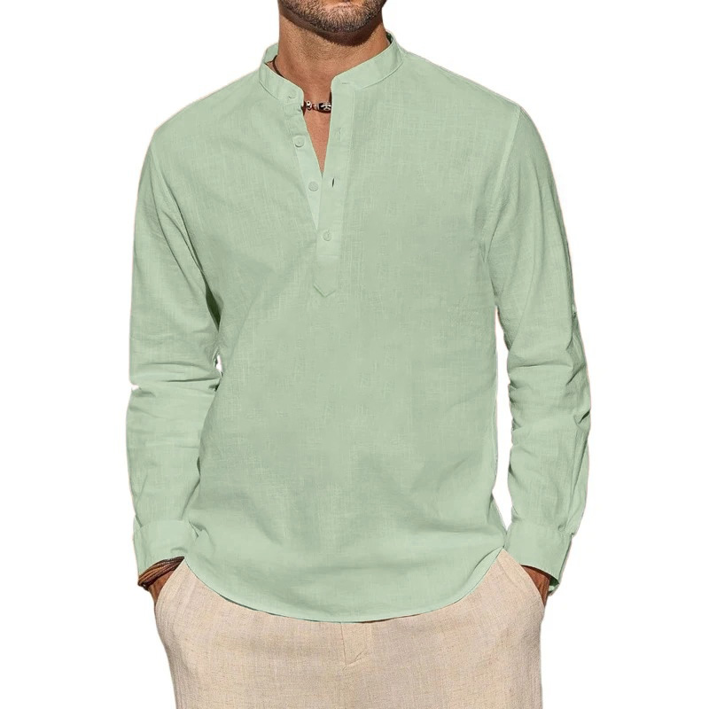 남성용 긴팔 티셔츠 캐주얼 경량 통기성 헨리넥 단색 탑 - Mens Linen Shirt Long Sleeve 리뷰 및 가격